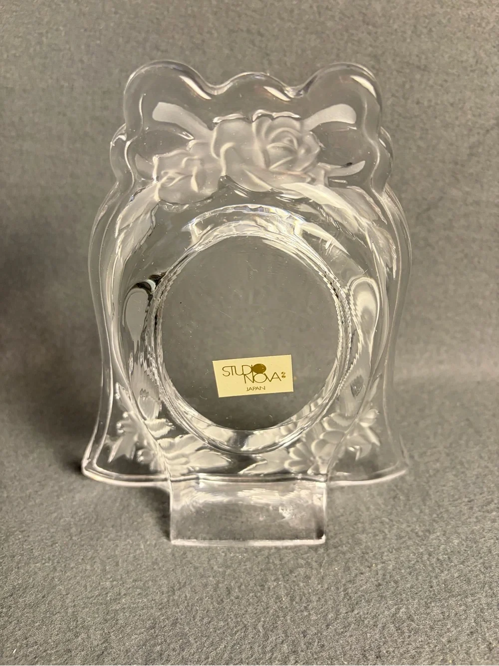 Studio Nova Clear Glass Bell Shape Picture Frame w/ Etched Flowers, Oval Photo